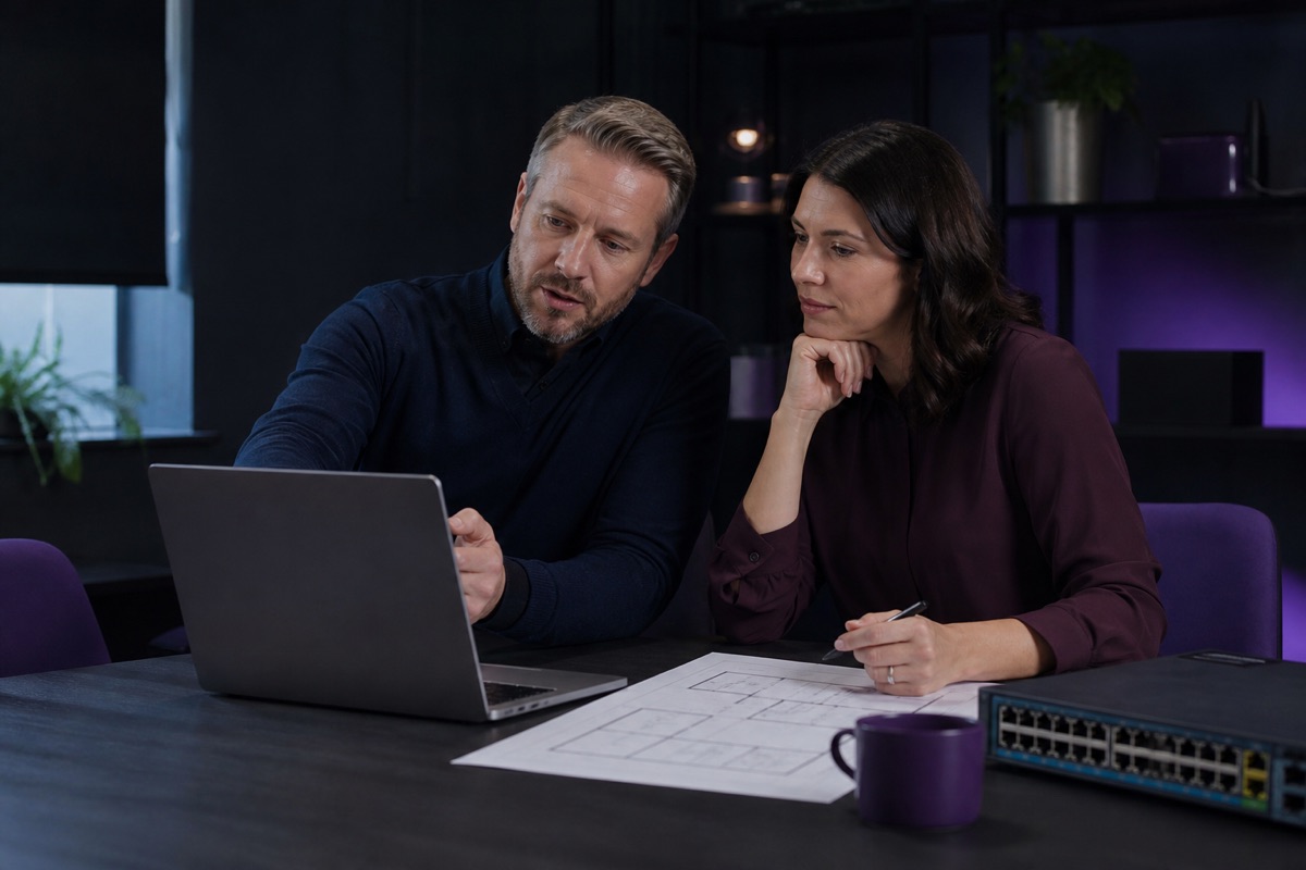 IT adviser and business client planning a technology change